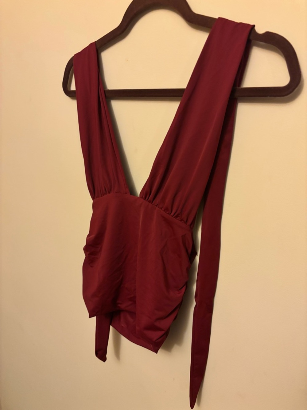 Zara Burgundy Rouched Tie Neck Halter Top SOLD